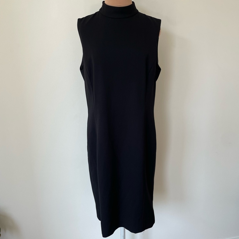Lafayette 148 New York Mock Neck Sleeveless Black Stretch Wool Sheath Dress 12